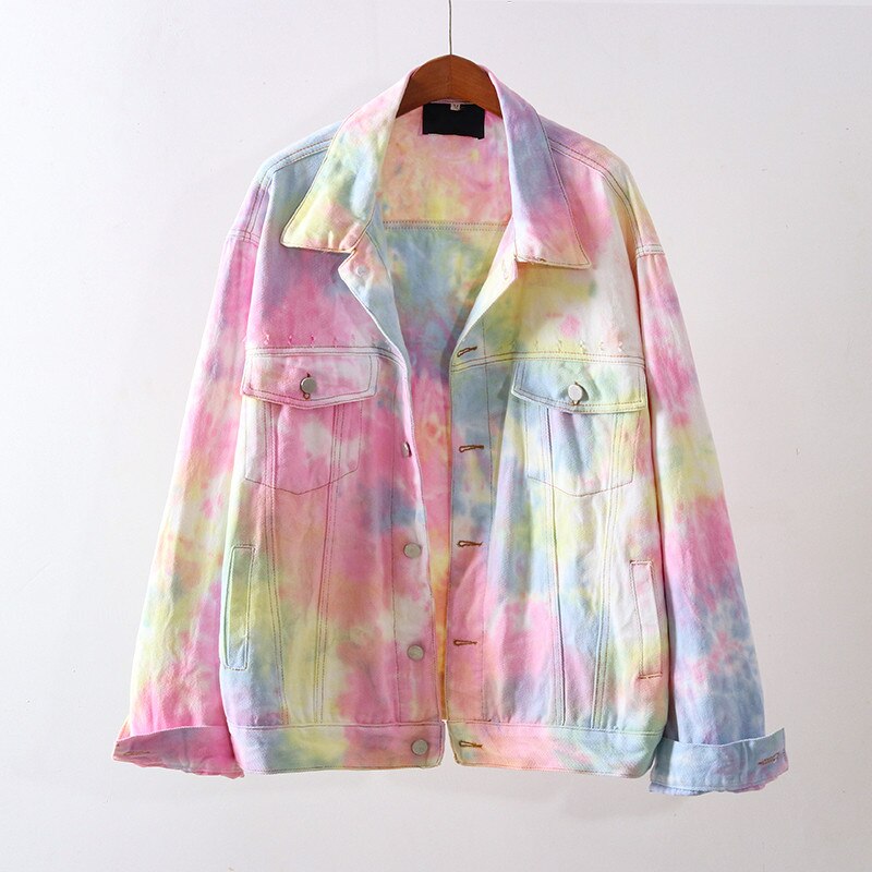 한국 레인보우 홀 짧은 겉옷, 여성 봄 가을 2020 년 신제품, 루즈한 싱글 브레스트 스트리트웨어, 데님 재킷 코트